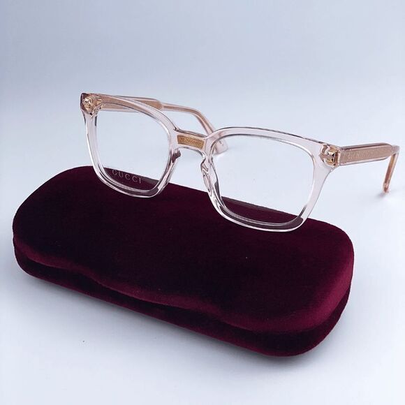 NEW Gucci GG0184O 013 Transparent Pink Square Unisex Eyeglasses